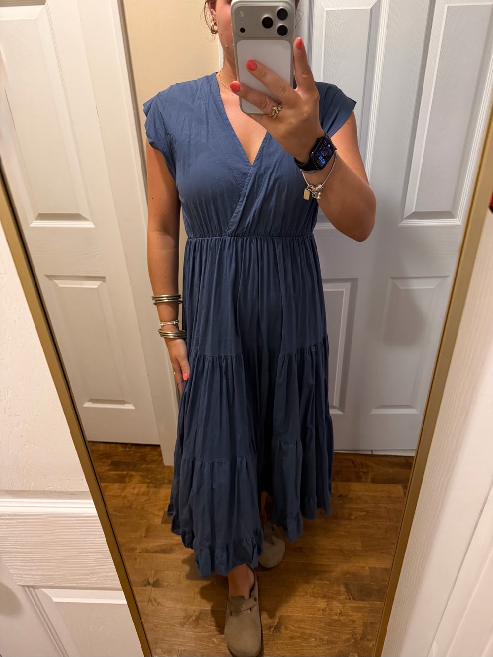 Sosia Italy Blue Tiered V-Neck Maxi Dress